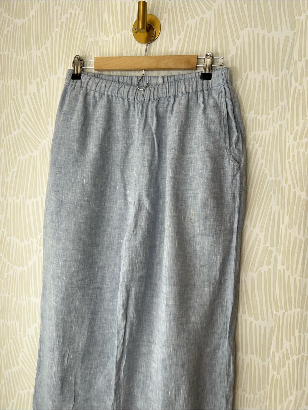 FLAX Light Blue Linen Wide Leg Pull-On Pants Women’s Elastic Waist Pockets - Picture 12 of 13